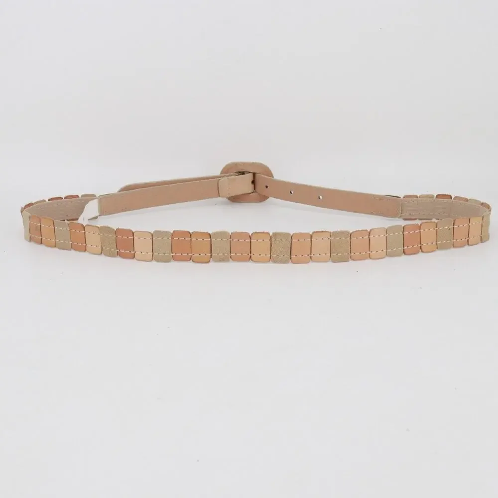 Vtg Leather Belt Women Small Blush Sage Nude Suede Colorblock Buckle Skinny